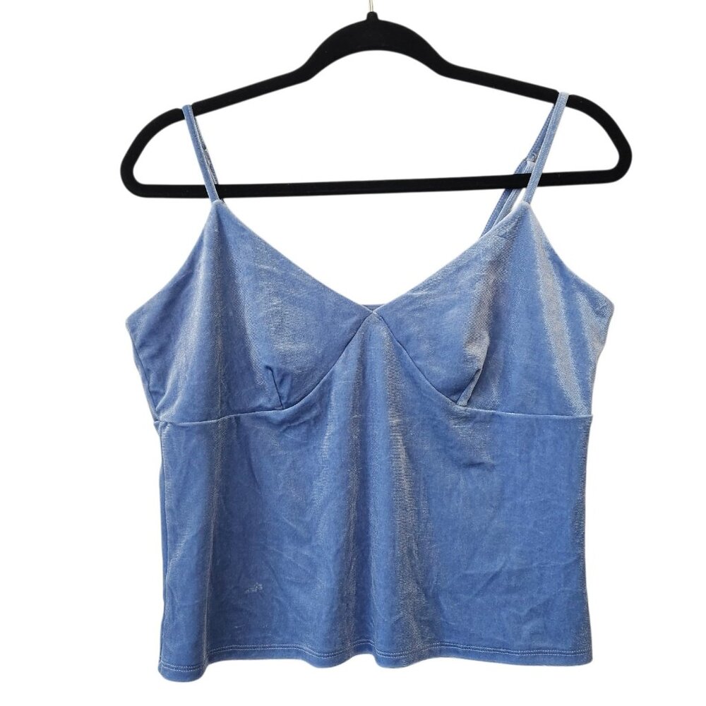 Y2K‎ Crushed Velvet Light Blue Cropped Camisole Top Large Wild Fable Sexy